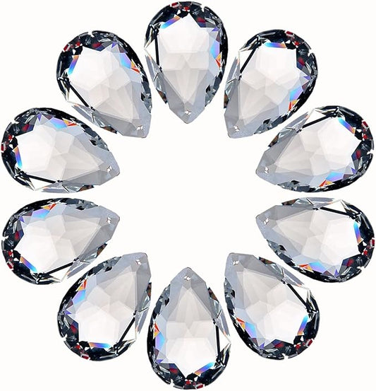 LoveUnited 10pcs Crystal Pendants 1.5"/38mm Crystal Suncatcher - Hanging Crystals Prisms for Windows, FengShui, Hanging Ornament for Decoration, Chandelier Crystals Replacement (Teardrop)