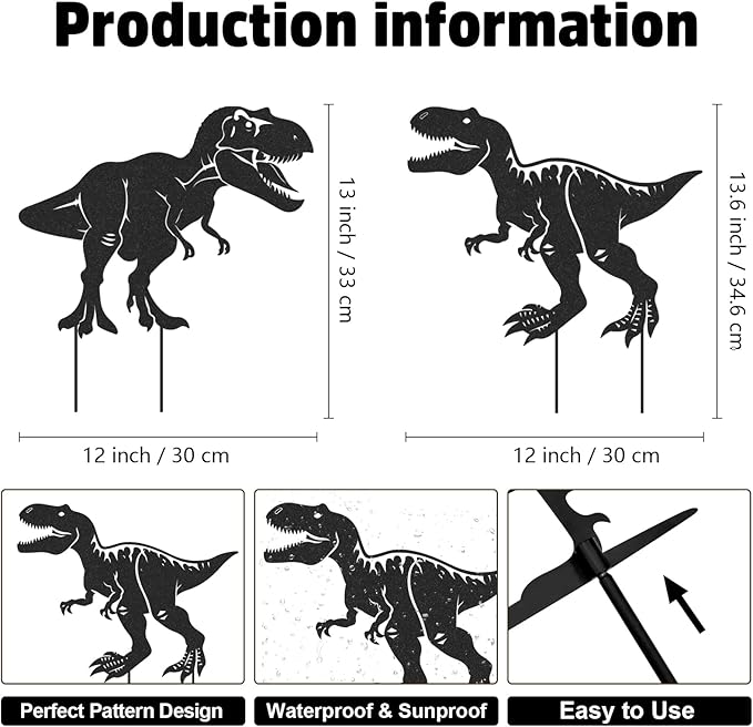 Rngmsi Dinosaur Metal Garden Art - 2PCS Metal Dinosaur Yard Art Decorations Outside Dinosaur Garden Stakes Decorative Dinos Garden Decor Outdoor for Patio Lawn Statues Gifts for Men Women Friends