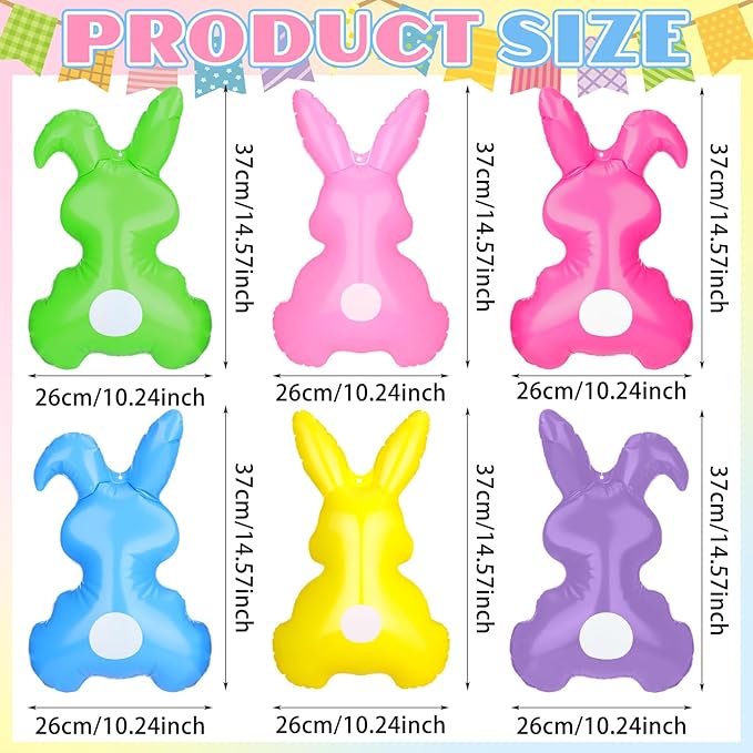Realspring 12 Pcs Easter Bunny Inflatable Decoration 14 Inch Inflatable Bunny Blow up Decor Colorful Rabbit Hanging Ornament Giant PVC Spring Summer Yard Decorations for Indoor Outdoor Party Supplies