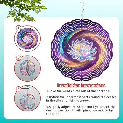 10x10 Crystal Lotus Flower Spinning Wind Chime Rainbow Galaxy Wind Spinner Outdoor Garden Decor Crystal Chimes Mother's Day Housewarming Gift