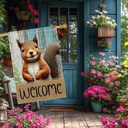 Spring Summer Garden Flag Welcome Garden Flags 28x40 inch Double Sided Small Burlap Squirrel Decor Yard Lawn Outdoor Home Decoratio