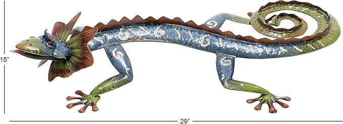 Deco 79 Metal Lizard Home Wall Decor Indoor Outdoor Wall Sculpture, Wall Art 15" x 5" x 29", Multi Colored