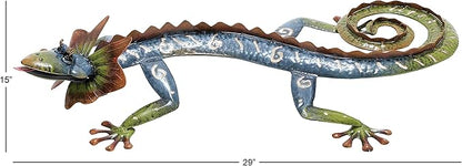 Deco 79 Metal Lizard Home Wall Decor Indoor Outdoor Wall Sculpture, Wall Art 15" x 5" x 29", Multi Colored
