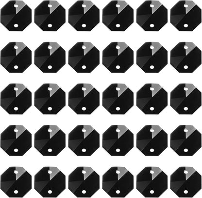 PATIKIL K9 Crystal Octagon Beads 2 Holes Pendants, 60 Pack 14mm Chandelier Prisms Parts Ornaments Hanging Beads for DIY Arts Crafts Decoration, Black