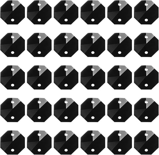 PATIKIL K9 Crystal Octagon Beads 2 Holes Pendants, 60 Pack 14mm Chandelier Prisms Parts Ornaments Hanging Beads for DIY Arts Crafts Decoration, Black