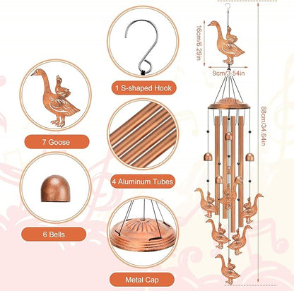 Wind Chimes Outdoor - Mother & Baby Geese Windchime with 4 Aluminum Tubes,Weatherproof Metal Wind Chime for Garden Decor Patio Yard, Goose Gift for Thanksgiving, Christmas, Festival