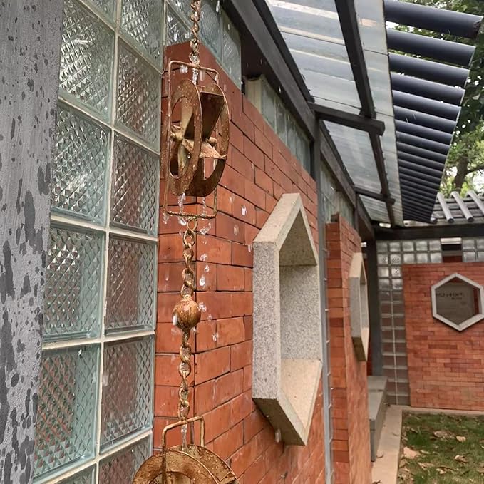 5-7/10-Feet Gutter Rain Chain,Water Wheel Rain Catcher Chain Outdoor Garden Decorative Art
