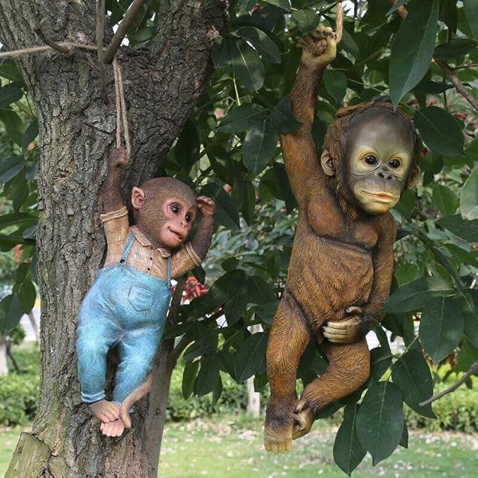Monkey Statue - Hanging Monkey for Front Yard Decor, Durable Garden Sculptures & Statues, Monkey Figurines for Home & Garden Decor, Monkey Figurine for Animal Garden Decor (Chimp)