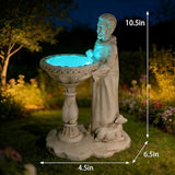 St Francis Garden Statue Outdoor Solar Garden Decor Resin 10.5 Inch Tall Colorful Lights St Francis Statue with Bird Bath Feeder for Yard Patio Lawn Decoration Religious Gardening Gifts