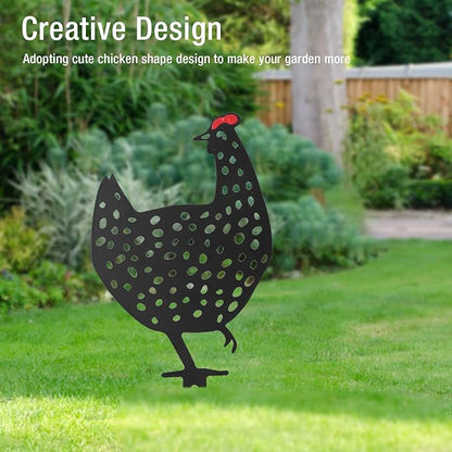 flexman Chicken Garden Stake, Iron Garden Decorative Statues Multifunctional Chicken Family Garden Yard Art for Yard Outdoor Lawn Backyard (C)