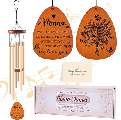 Nonna Gifts for Mother's Day Birthday Christmas Thanksgiving from Grandkids Grandchildren, Nonna Garden Gifts for Grandma, 26Inch Wind Chimes for Outside with S Hook Greeting Card