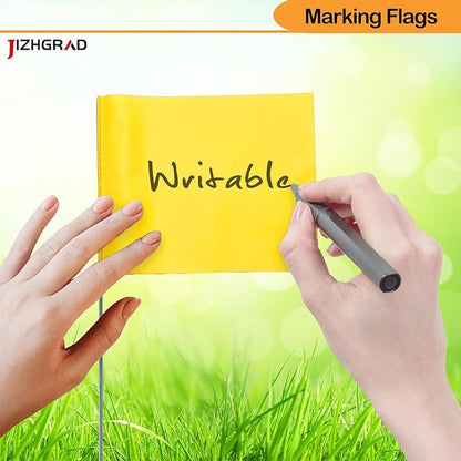 200Pack Yellow Marking Flags, JIZHGRAD 15x4x5 Inch Marker Flags Use for Yard & Lawn, Boundary & Dog Training, Survey & Landscape, Sprinkler & Surveyor, Garden & Construction, High Visibility, Sturdy, Versatile, UV & Weather Resistant