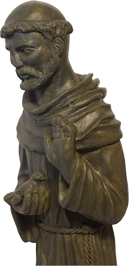 St Francis on Rock Base Stone Statue 25in Tall Sculpture Slate Color
