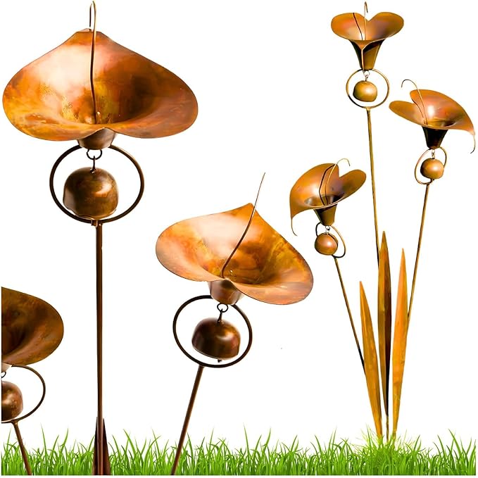Happy Gardens Calla Lily Garden Stake with Bells | Bronze Outdoor Lillies Flower Decorations