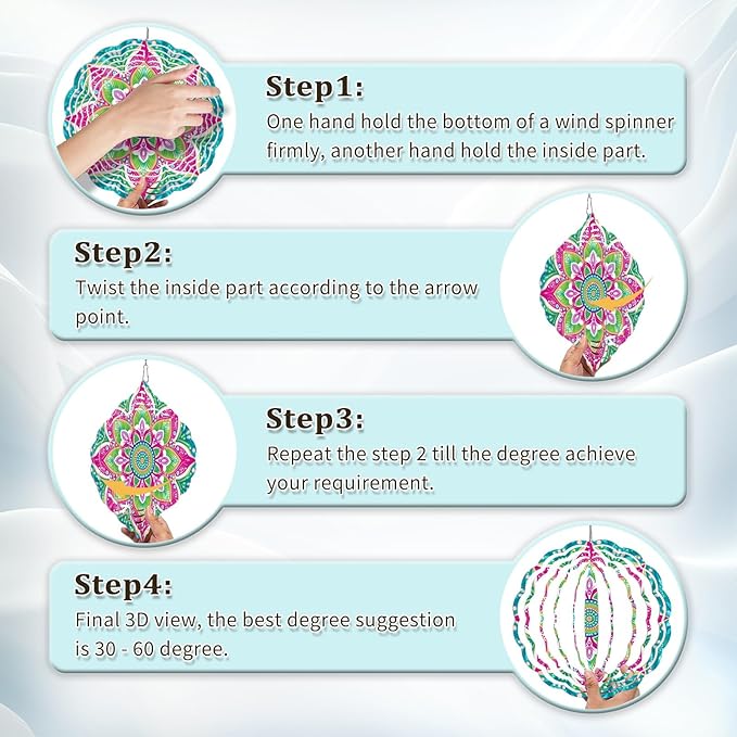 Wind Spinners Outdoor, Hanging Wind Spinner for Garden Decoration, 8 inch 3D Stainless Steel Metal Wind Sculpture for Indoor/Outdoor Decor, Mandala A