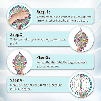 Wind Spinners Outdoor, Hanging Wind Spinner for Garden Decoration, 8 inch 3D Stainless Steel Metal Wind Sculpture for Indoor/Outdoor Decor, Mandala A