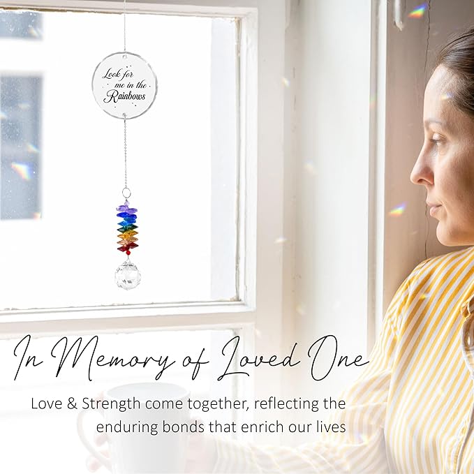Glass Ornament Suncatcher - Look for Me in The Rainbows - Sympathy Gift for Loss of Loved One - Grief Gifts - Heaven Keepsake - Mother's Day for Mom Dad Sisters Brothers