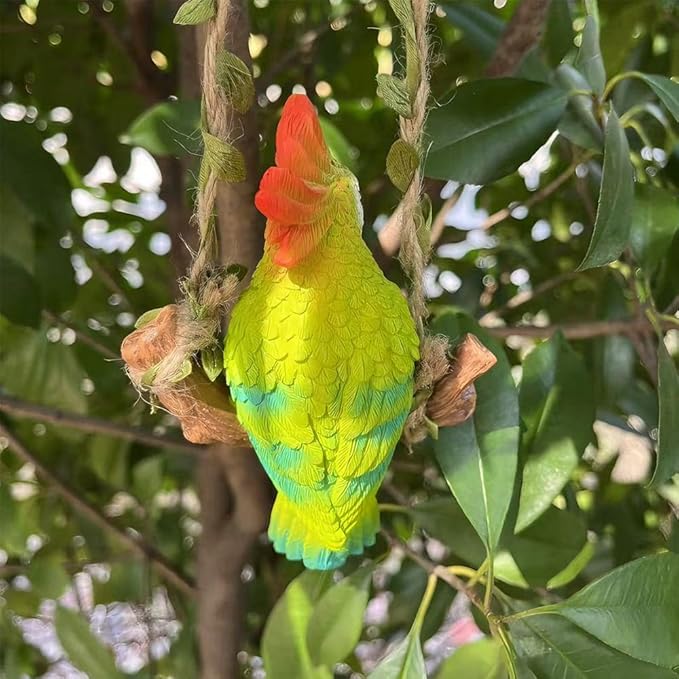 Garden Decor Resin Parrot，Hanging Yard Decor ，Parrot On A Swing Gardening Trinket，Outdoor Tree Ornaments Resin Bird for Patio, Lawn, Gardens, Balconies, Indoor and Outdoor Spaces (Mix)