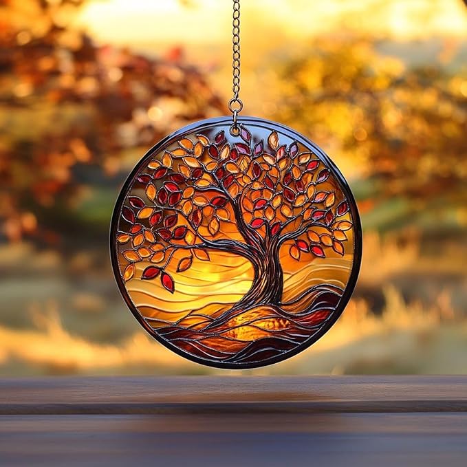 Autumn Tree Suncatcher Window Hanging Fall Season Decorate Home Decoration Gift Ornament Sun Catchers for Windows Acrylic Decorations Outdoor Decor