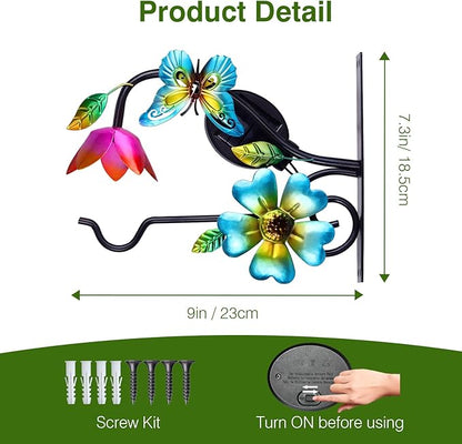 Lewondr Plant Hangers with Solar Light,9 Inch Metal Hanging Plant Bracket Outside,Butterfly Plant Wall Hook Solar Lights Outdoor for Wall,Flower Basket,Bird Feeder,Lantern,Wind Chime,2 Pack