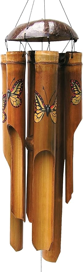 Cohasset Gifts 125 Butterfly Simple Bamboo Wind Chime, Large, Hand Painted Monarch