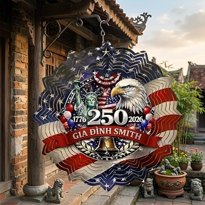 Patriotic Eagle USA 250th Anniversary Wind Spinner, 1776-2026 Metal Outdoor Decor, Liberty Bell & Betsy Ross Design, Independence Day Gift, 8-inch Spinner 4