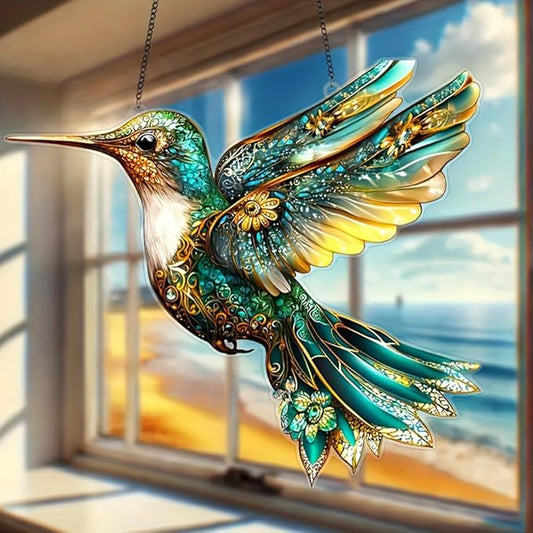 Hummingbird Suncatchers for Windows Hanging Garden Suncatcher Acrylic Window Hanging Panels Decor Gifts for Mom Friend Grandma Wife Housewarming Birthday Home 7.87 * 7.87inc/20 * 20cm (E)