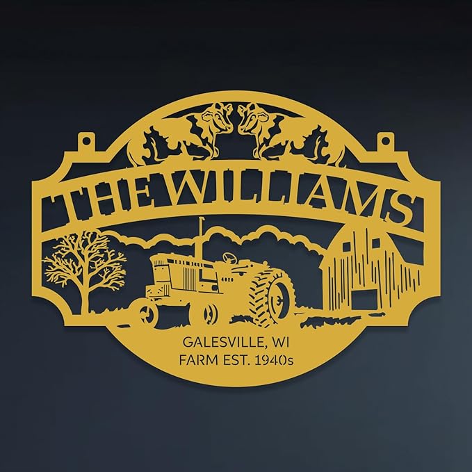 Personalized Metal Farm Sign, Customized Family Name Ranch Sign, Large Last Name Sign for Farmhouse Decoration, Outdoor Farm Wall Art, Welcome Sign, Entrance Gate Sign, Farm Lovers Gift, Garden Decor