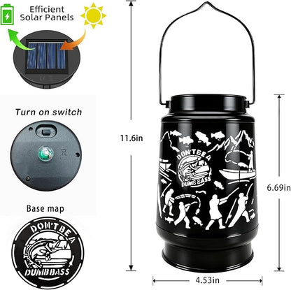 Solar Lantern Outdoor Waterproof for Patio Yard Lawn Backyard Front Porch Fishing Lights Decorations for Tree Fishing Village Gifts for Men Dad Grandpa