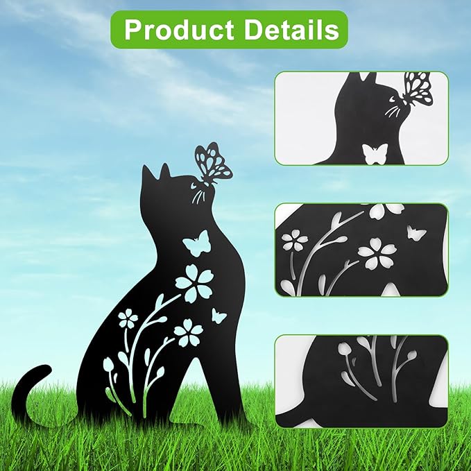Ouddy Mode 2 Packs Cat Garden Decor for Outside, Cat Gifts for Women/Men/Mom/Grandma, Metal Decorative Garden Stakes for Outdoor Lawn Statues Yard Art