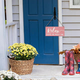 JXREQ Pink Wall Decor Door Sign Relax You're On Porch Time, Front Door Outdoor Porch Wood Hanging Sign for Home Backyard Patio, 12x6 Inch