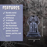 3-D Metal Halloween Ghost Cemetery XL 17" Tombstone w Stakes -RIP- Durable, Rustproof, UV Raised Printing-Upgrade Your Haunted House Mansion w Cemetary Lawn Decor-No More Flimsy Foam Graveyards