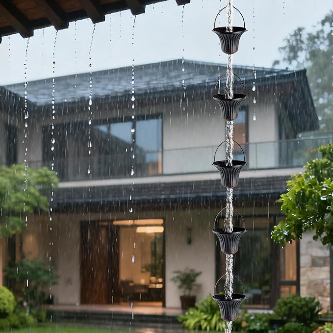 Lotus Rain Chain, 6.5FT Rain Chain Gutters, Adjustable Rain Catcher Chain with 10 Cups, Rain Chain Downspouts for Outdoor Gutter (Small Cup)