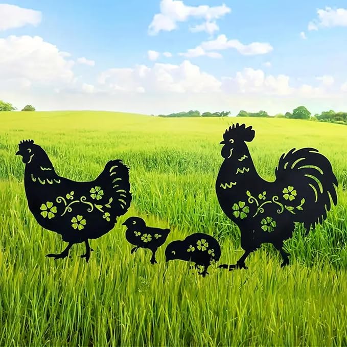 Metal Chicken Garden Decor Outdoor, Chicken Gifts for Women/Men/Chicken Lovers Gifts,Black Chicken Silhouette Statues Garden Decor for Outdoor Decor,Yard Art,Backyard,Patio,Lawn Ornaments (Black)
