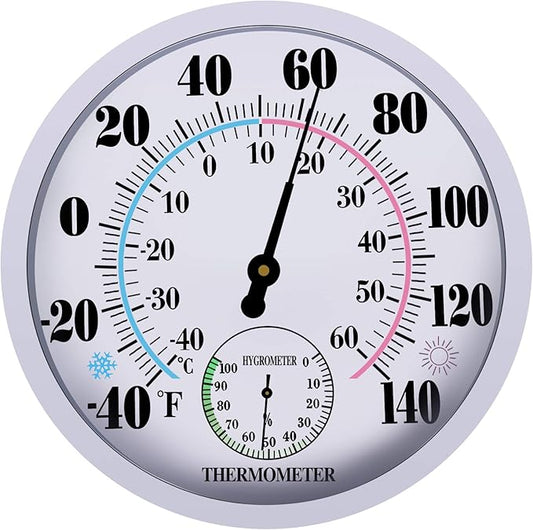 Indoor Outdoor Thermometer Hygrometer - Waterproof Hanging Wall Thermometer Decorative Outdoor Thermometer Large Numbers, No Battery Needed Outdoor Thermometers for Patio