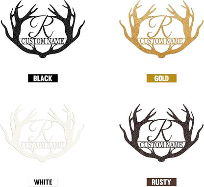 Personalized Antler Metal Cabin Sign | Custom Metal Sign | Family Sign Wall Art | Outdoor Deer Hunter Gift | Monogram Last Name Sign | Camper Gift | Buck Deer Hunting Porch Sign | Letter Cabin Decor