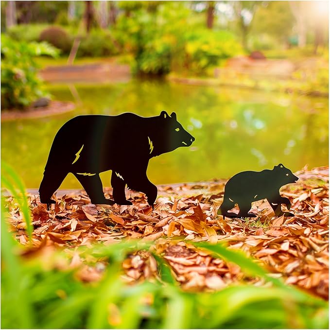 Bear Metal Garden Stakes Decorative Bear Gifts for Women/Men Bear Lovers Gifts,Black Bear Silhouette Statues for Yard Art,Outdoor Decor,Outside,Patio,Lawn Ornaments,Garden Decorations
