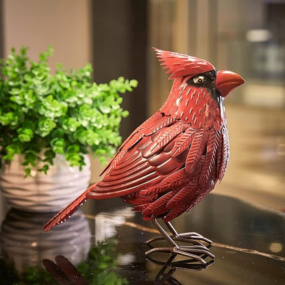 Cardinal Statue Metal Bird Yard Art, Garden Yard Sculpture Art - Red Large Realistic Standing - Christmas, Outdoor Fall, Winter, Spring, Summer Decoration - Handmade Ornament Decor Mom, Sympathy Gifts