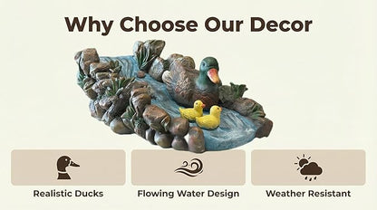 Mallard Duck Statue Splash Block Gutter Downspout Extensions Garden Decor, Decorative of Gutters Downspout Rain Concrete Pond Splash Block, Duck Family Gutter Downspout Accessory, 13.4" L x 6.3" W