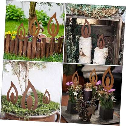 Cabilock 3pcs Metal Candle Flame Stake Rustic Iron Garden Decor for Outdoor Spaces Vintage Aesthetic Lighting for Patios and Gardens Weather-Resistant Design