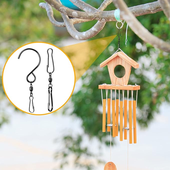 Jetec 20 Pieces Wind Spinner Swivel Hooks 360 Degree Dual Spinning Windsock Chime Supplies Hanger Swivels Clip Hanging Hooks with Storage Box for Wind Spinners Supply, 2 Styles (Black)
