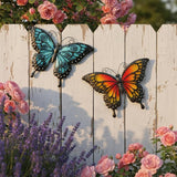 LIFFY Metal Butterfly Wall Decor,2Pack 12" Hanging Glass Butterfly Outdoor Decor,Home Orange Butterflies Decorative Ornaments Outside for Garden,Yard,Fence,Patio
