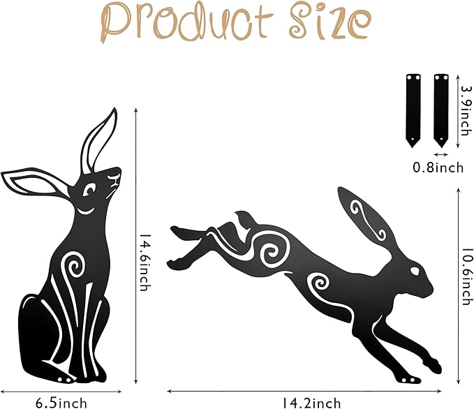 Rustic Metal Bunny Garden Statues – Set of 2 Outdoor Moon Rabbit Decor with Swirling Motifs Bunny Garden Decor Outdoor Sculpture | Metal Easter Yard Art for Patio, Lawn & Easter Gifts