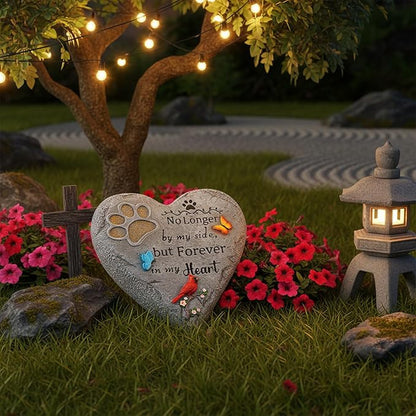Dog Memorial Stone with Paw Print, Cardinal & Butterfly Pet Loss Sympathy Gift 10 inch, Pet Grave Markers Dog Bereavement Gifts Heart-Shaped Doggy Passing Away Gifts