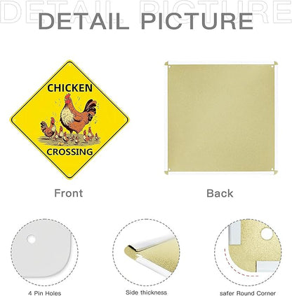 Chicken Crossing Sign, Chicken Crossing for Chicken Coop Bundle 2 Pieces Nene Crossing Farmhouse Wall Decor Garage Retro 12X12 Inch