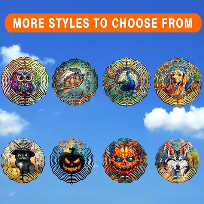 Wind Spinner Wolf 12 Inch Large Stainless Steel 3D Kinetic Wind Sculptures Hanging for Fall Halloween Outdoor Yard Patio Garden Decorations