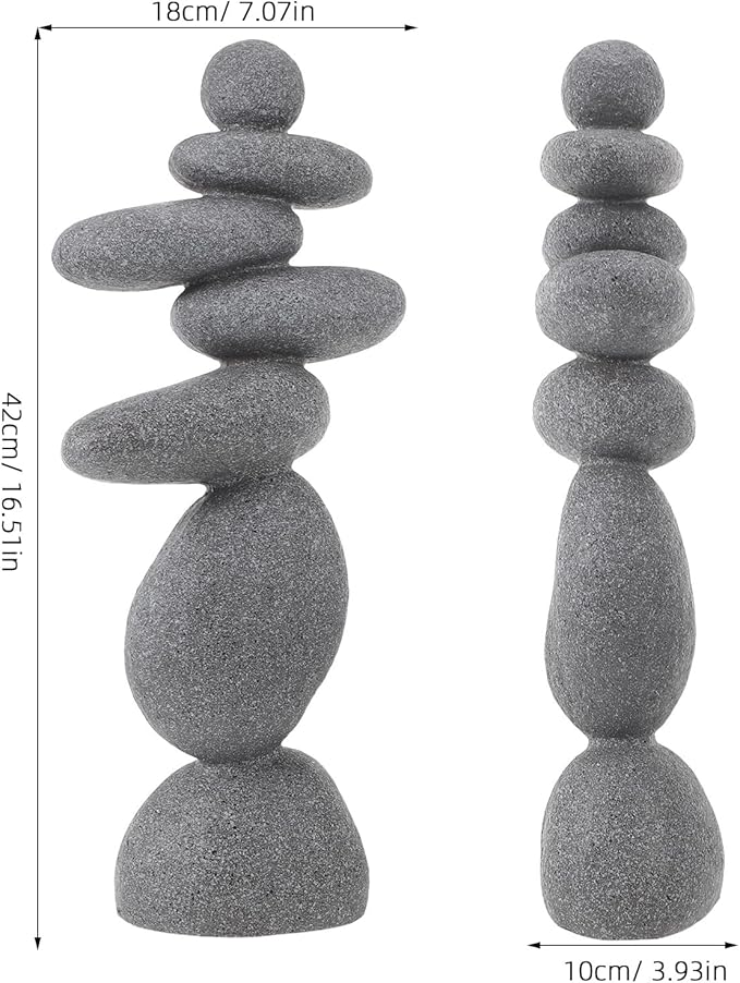 DECHOUS Large Stacked Rocks Sculpture, 16.5 Inch Tall, Resin Rock Cairn Stone Stacked Zen Garden Balanced Stone Statue for Indoor Outdoor Patio Home Meditation Decor