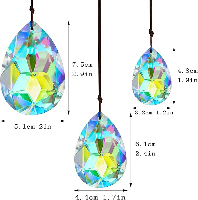 3Pcs 2/2.5/3 inch Crystal Prisms Sun Catchers Chandelier Colorful Bauhinia Ornament Pendants Rainbow Maker Suncatchers Hanging Prisms for Window Wedding Party Tree Decor