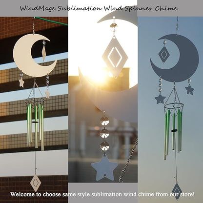 4Pack 10inch Sublimation Wind Spinner Blanks 3D Aluminum Metal Wind Sculpture Kinetic Spinners for Yard and Garden Indoor Art Ornaments Hanging Decoration (Moon)