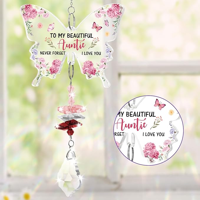 Funnli Aunt Gifts, Aunt Birthday Gifts Crystal Suncatcher, Christmas Birthday Mothers Day Thanksgiving Valentines Day Easter Gift for Auntie from Niece Nephew Window Hangings Home Decoration